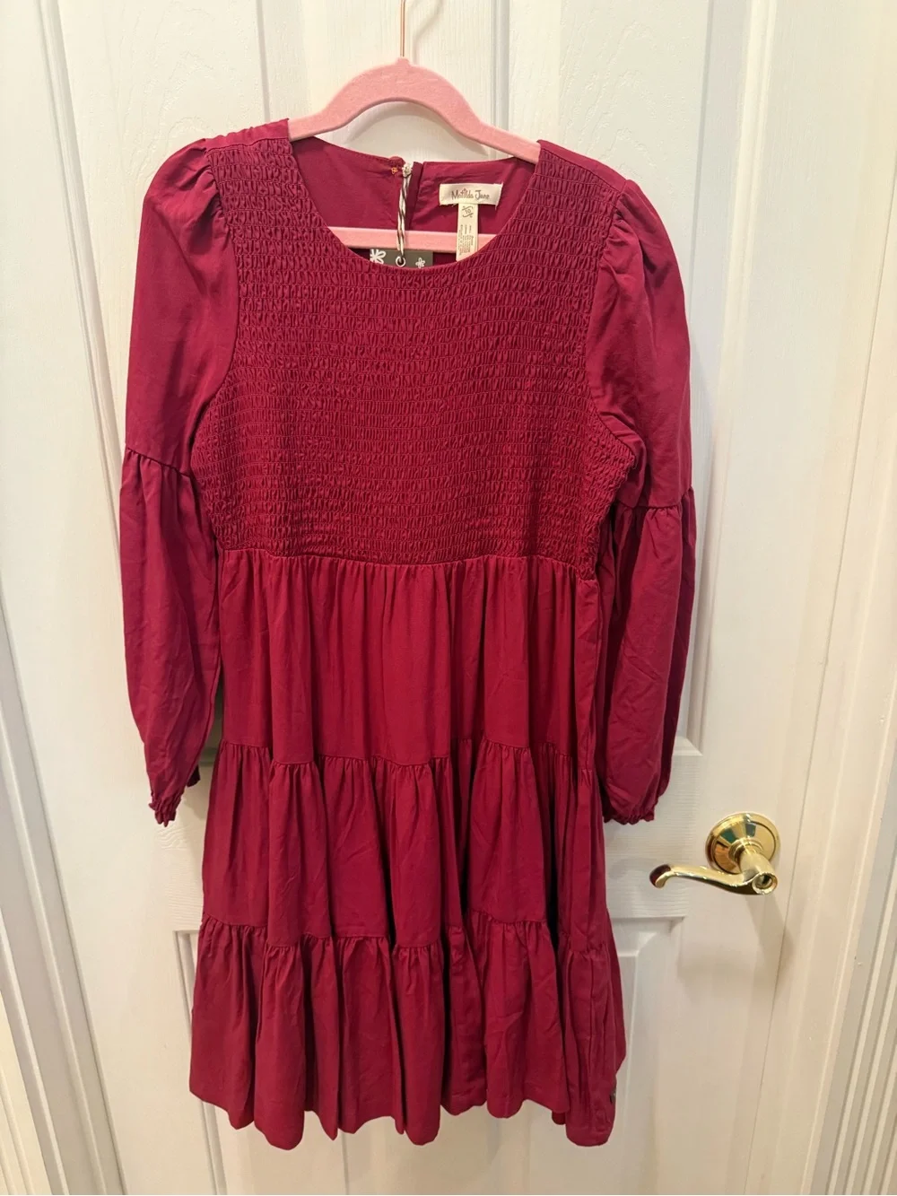 Matilda Jane Burgundy Amaranthos Smocked Tiered Long-Sleeve Dress